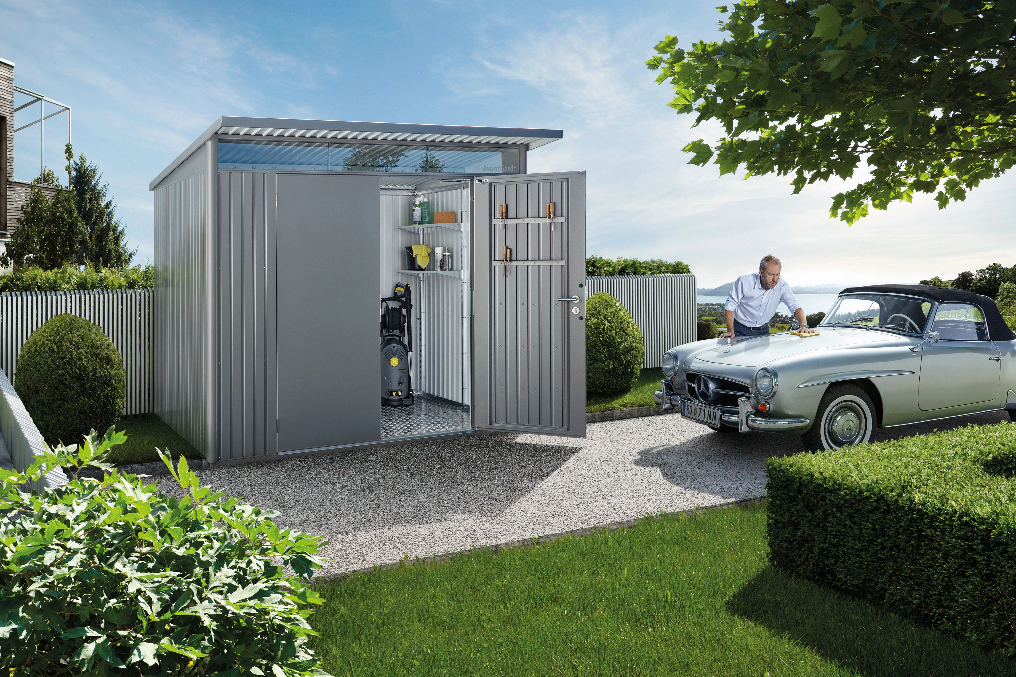 Biohort berging avantgarde met enkele deur kwartsgrijs, 260 x 380 x 222 cm, A8 - Afbeelding 1